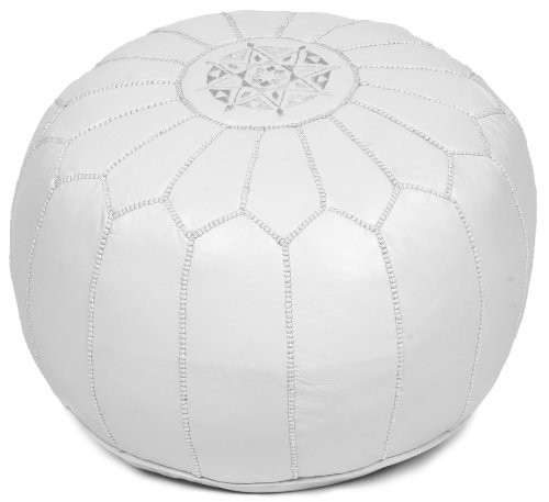 White Moroccan Leather Pouf Ottoman, Unstuffed | Amazon (US)
