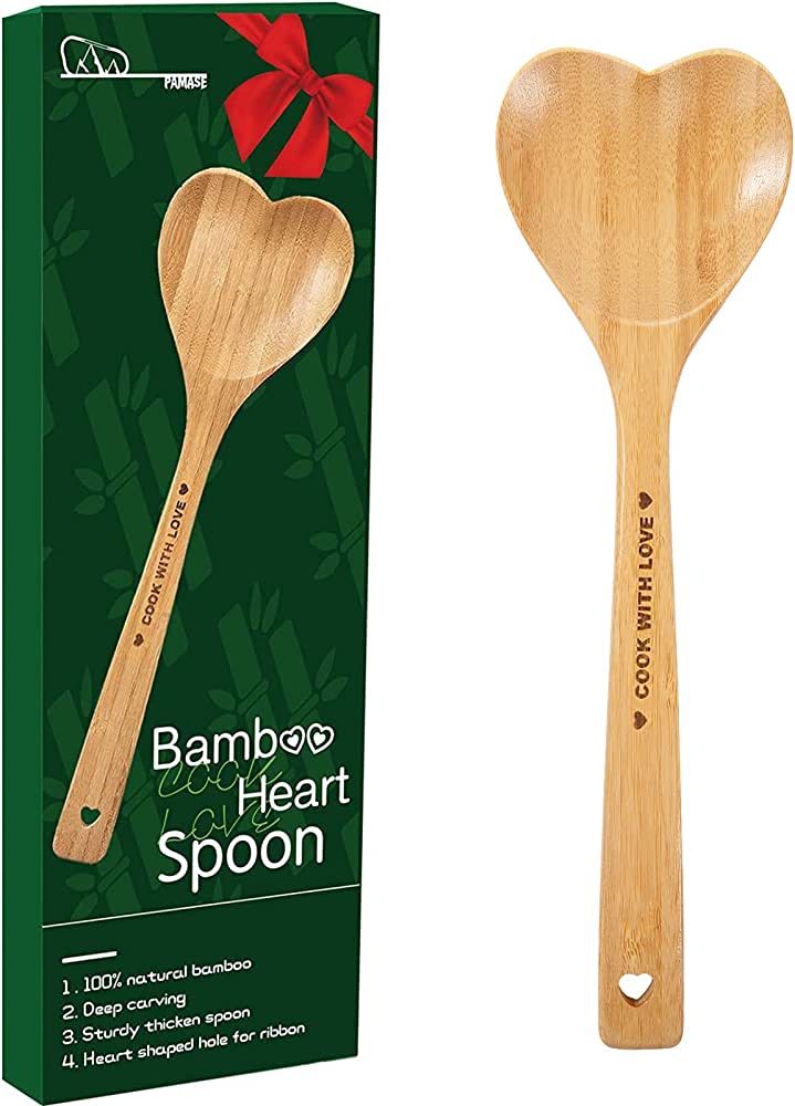 Wooden Heart Spoons - Heart Shaped Bamboo Spoon Kitchenware for Cooking with Love, Unique Valenti... | Amazon (US)