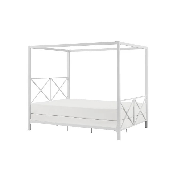 Woven Paths Rosedale Metal Canopy Bed, Queen, White | Walmart (US)
