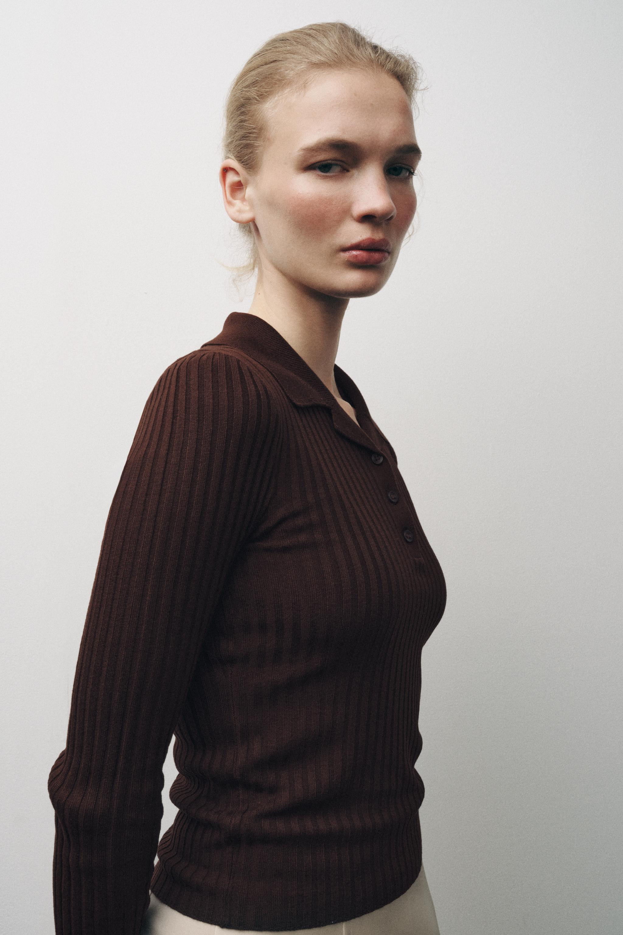 RIBBED KNIT POLO NECK JUMPER | Zara UK