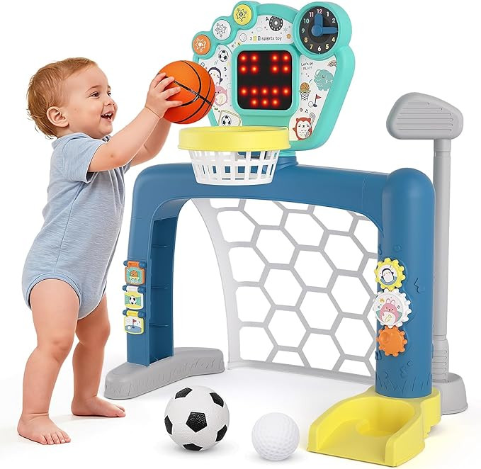 AIGIMU Toddler Sports Toys, 3-in-1 Toddler Basketball Hoop Soccer Golf Activity Center, Basketbal... | Amazon (US)