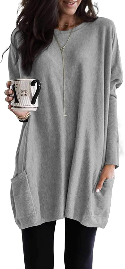 Dokotoo Womens Casual Long Sleeve Shirts Lightweight Sweatshirts Fashion Tunic Tops with Pockets | Amazon (US)