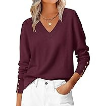ANRABESS Sweaters for Women Long Sleeve V Neck Shirts Business Casual Work Blouses 2025 Fall Loos... | Amazon (US)