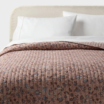King Printed Floral Gauze Reversible Quilt Brown - Threshold | eBay | eBay US