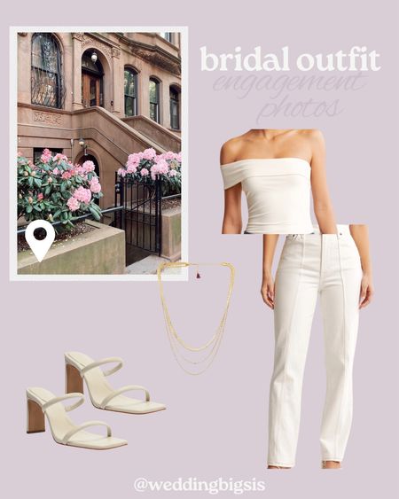 Bridal outfit idea! Perfect for engagement photos, bridal events, bridal showers, rehearsals, welcome dinners, and more!white jeans 

Engagement photo outfit idea, all white outfit, wedding outfit inspiration, bride to be, bridal outfits, bridal looks, white dress, white pants, white look, white top, bridal accessories, bridal style, wedding fashion, affordable outfit

#LTKWedding