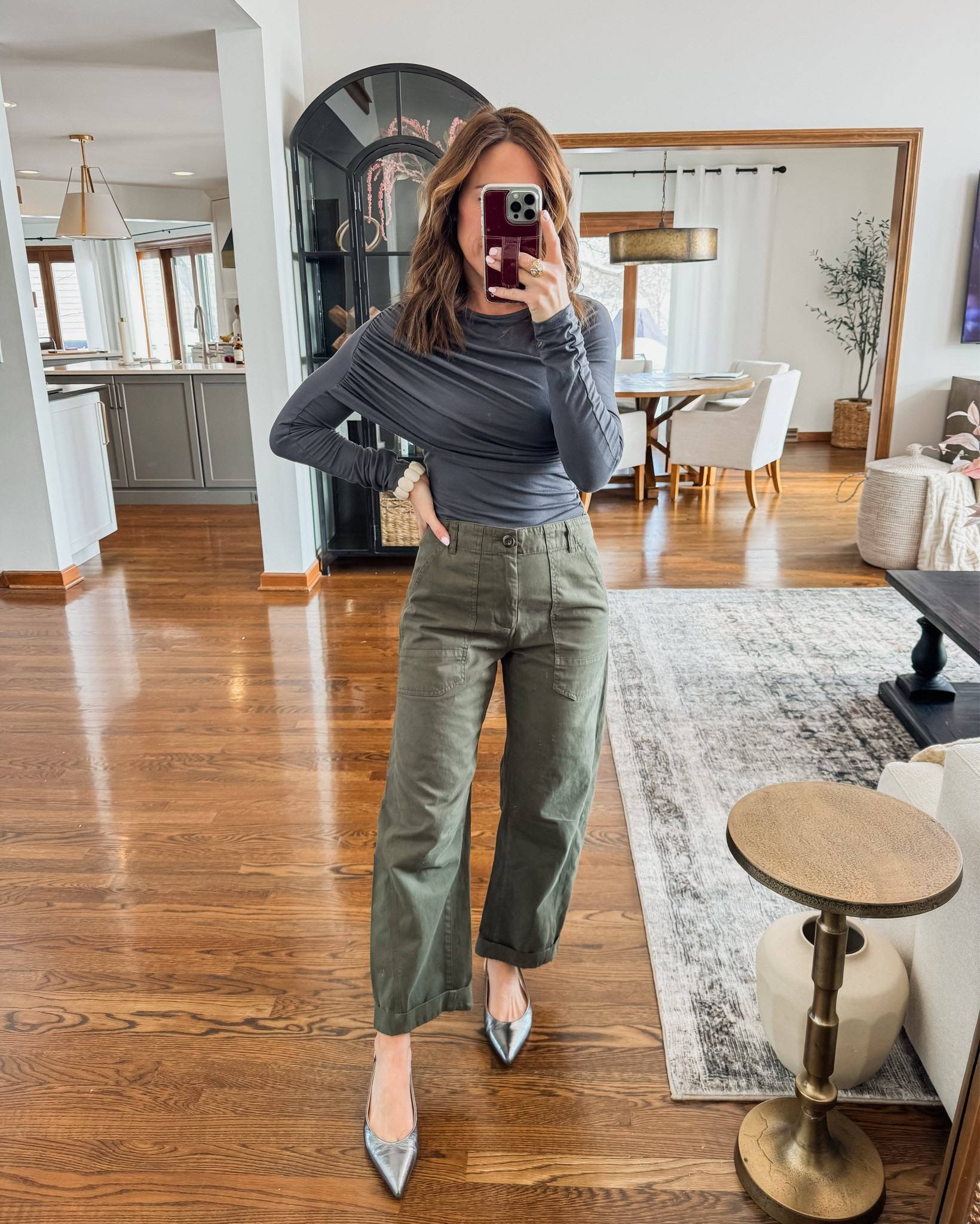 Loving these looks! Casual chic and full of interest. 
XS grey tee
Olive pants down one to 24
Jeans tts, 25
Pleated top S

#LTKootd #LTKSeasonal #LTKOver40