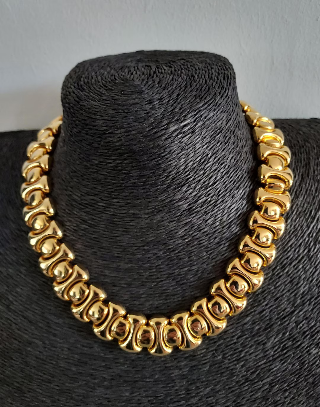 Vintage High End 1980s Designer Style Yellow Gold Tone Statement Link Chain Collar Necklace - Ets... | Etsy (US)