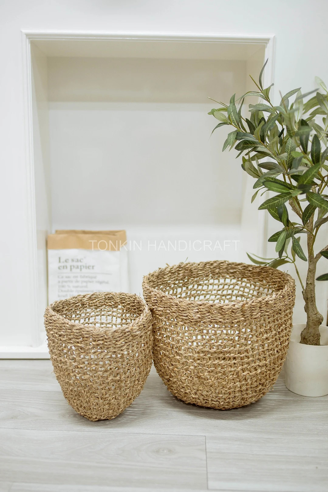 Set of 2 Round Jute Baskets, Natural Weave Basket Handicraft Storage, Woven Basket Decor Storage ... | Etsy (US)