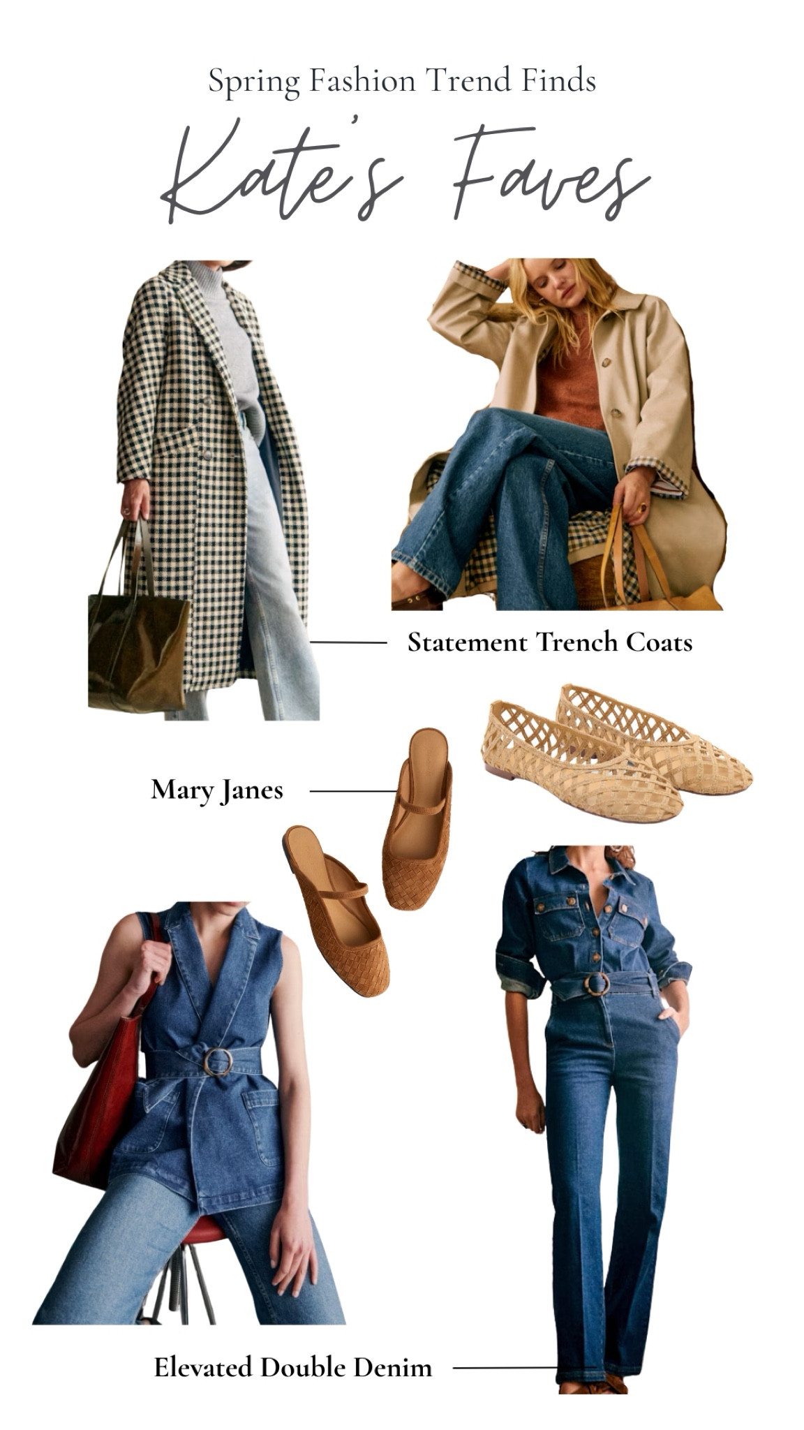 This week, we’re sharing a few of our favorite spring fashion finds—trends we’re seeing (and loving) as the seasons shift.

First up: the classic trench coat, reimagined. Whether it’s a bold print or an unexpected detail, this staple is getting a fun refresh—and it’s just right for layering in our ever-unpredictable Midwest weather.

Next, Mary Janes are catching our eye and we aren't the only ones. These sweet, strappy shoes are popping up everywhere, from street style to runways.
 
Lastly, double denim is in. Look for structured denim and co-ord sets. Think less cowboy and more Parisian off-duty.