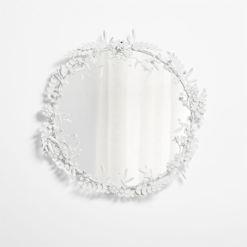 Flower Crown White Metal 30" Round Wall Mirror + Reviews | Crate & Kids | Crate & Barrel