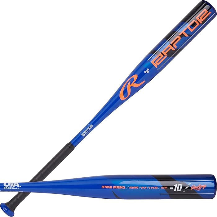 Rawlings | Raptor Youth Baseball Bat | USA | -10 Drop | 2 1/4" Barrel | 1 Pc. Aluminum | Amazon (US)