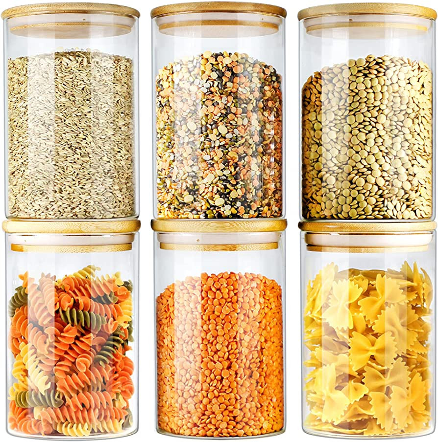 Glass Jar with Bamboo Lid, Glass Food Storage Jar with Airtight Lid, 6 pack of 26oz, Glass Food S... | Amazon (US)