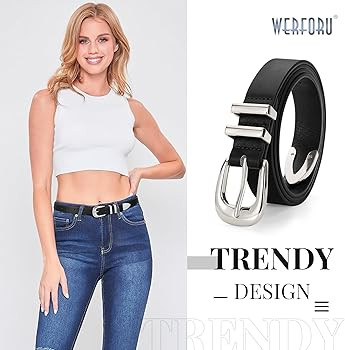 WERFORU Women Leather Belt Fashion Leather Waist Belt for Pants Jean Ladies Western Belt with Gol... | Amazon (US)