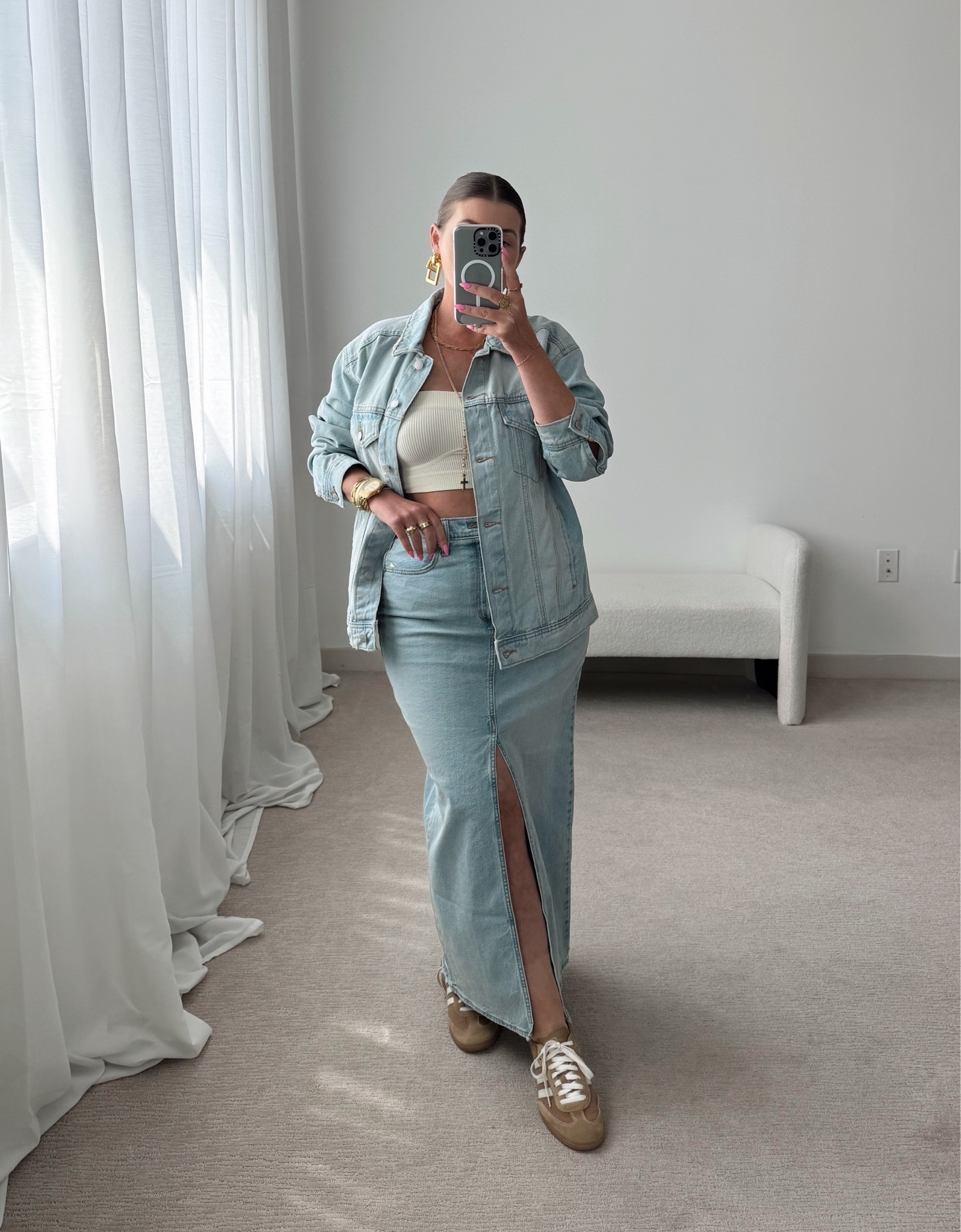 Denim maxi skirt & Denim oversized jacket are … TARGET! I know, I know, I can’t believe it either.

I’m wearing my true size 8 and medium.
Denim skirt is very very stretchy.
Denim jacket is my true size and made to be oversized.

#LTKStyleTip #LTKFindsUnder50 #LTKSeasonal