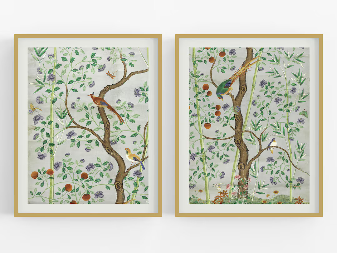 Set of Two Chinese Birds and Trees Chinoiserie Art Prints / Vintage Art / Chinese Wallpaper / Bir... | Etsy (US)