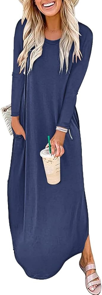 Prinbara Women's Casual Loose Summer Long Dress Sleeveless Split Beach Maxi Dresses with Pockets | Amazon (US)