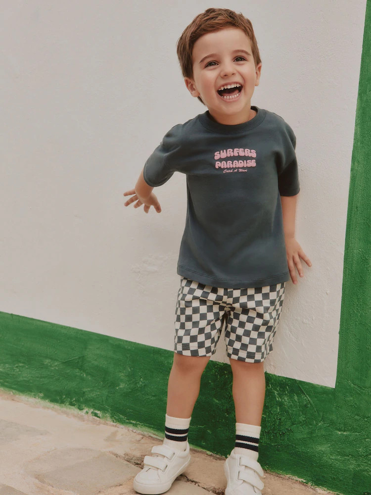 Charcoal Grey Surfers Paradise Short Sleeve Back Print T-Shirt and Shorts Set (3mths-7yrs) | Next US