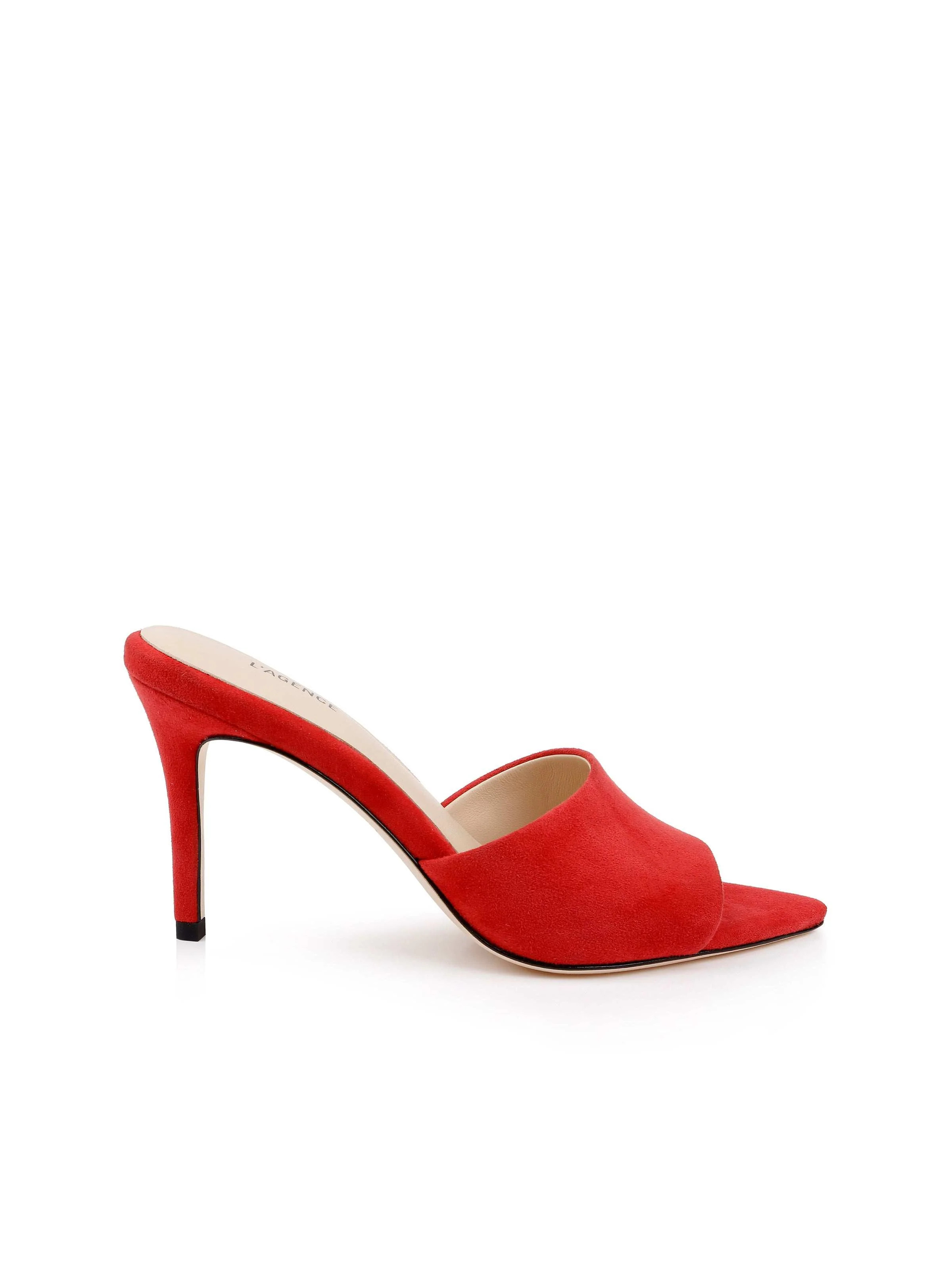 L'AGENCE - Lolita Suede Open-Toe Mule in Red Suede | L'Agence