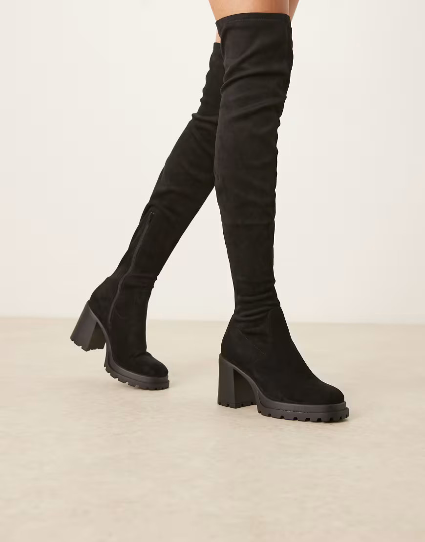 ASOS DESIGN Kai chunky heeled over the knee boots in black suedette | ASOS (Global)
