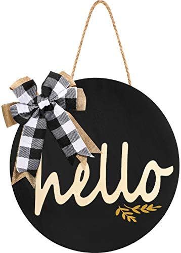 Hello Front Door Decor Wood Round Hello Wreaths Sign for Farmhouse, Wood Hanging Sign Farmhouse P... | Amazon (US)