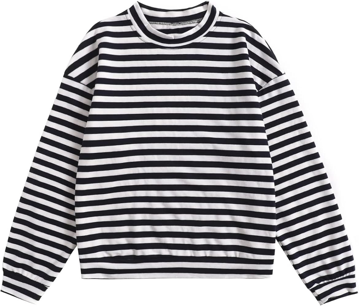 Floerns Women's Drop Shoulder Striped Long Sleeve Sweatshirt | Amazon (US)