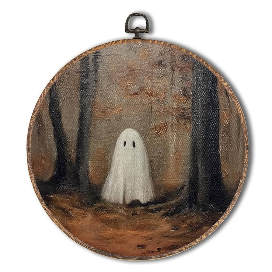 Yorhifa Halloween Ghost Framed Wall Art, Spooky Ghost Aesthetic Round Wall Art, Rustic Fall Fores... | Amazon (US)