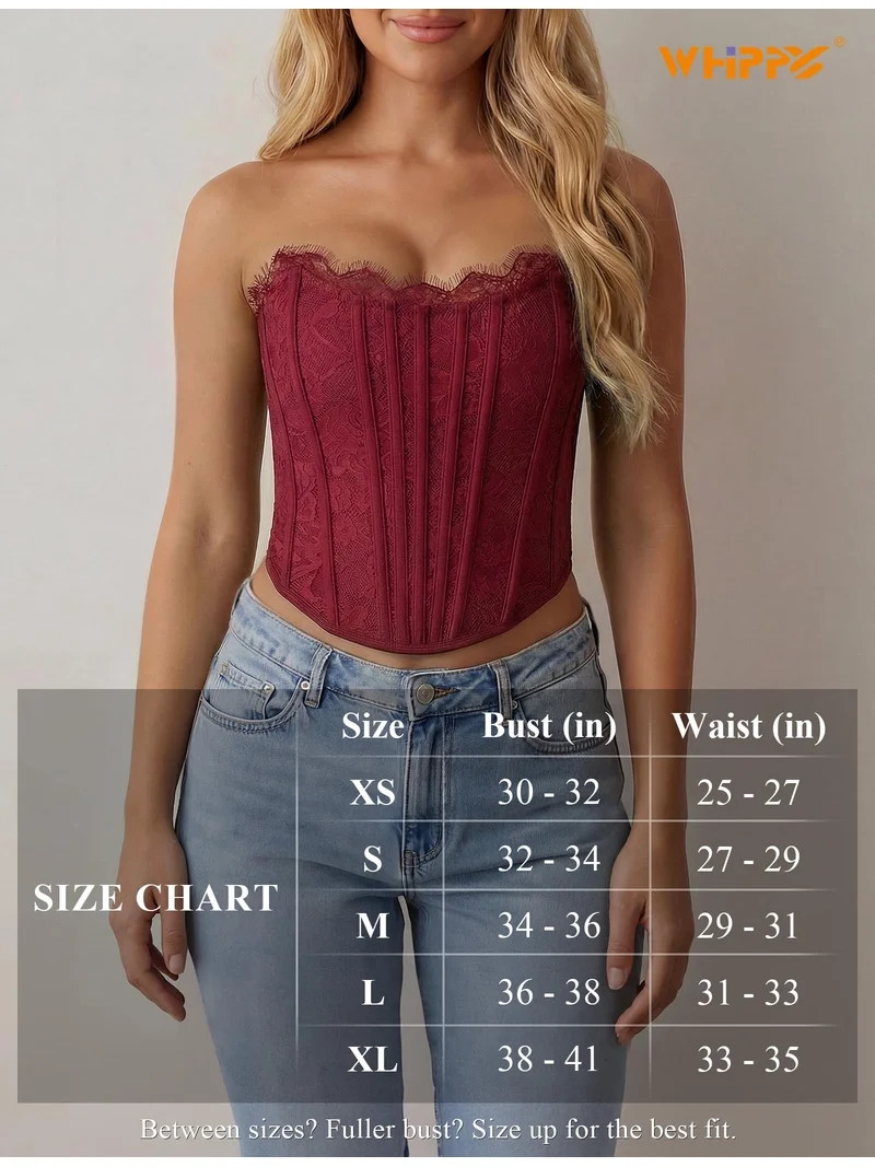 WHIPPY Women's Lace up Corset Tops Lace Boned Overbust Bustier Corset Top | Walmart (US)