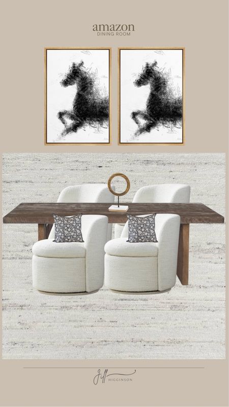 Amazon dining room! 

Dining table, chair, home decor, rug, pillow, wallart 

#LTKhome #LTKfindsunder100 #LTKfindsunder50