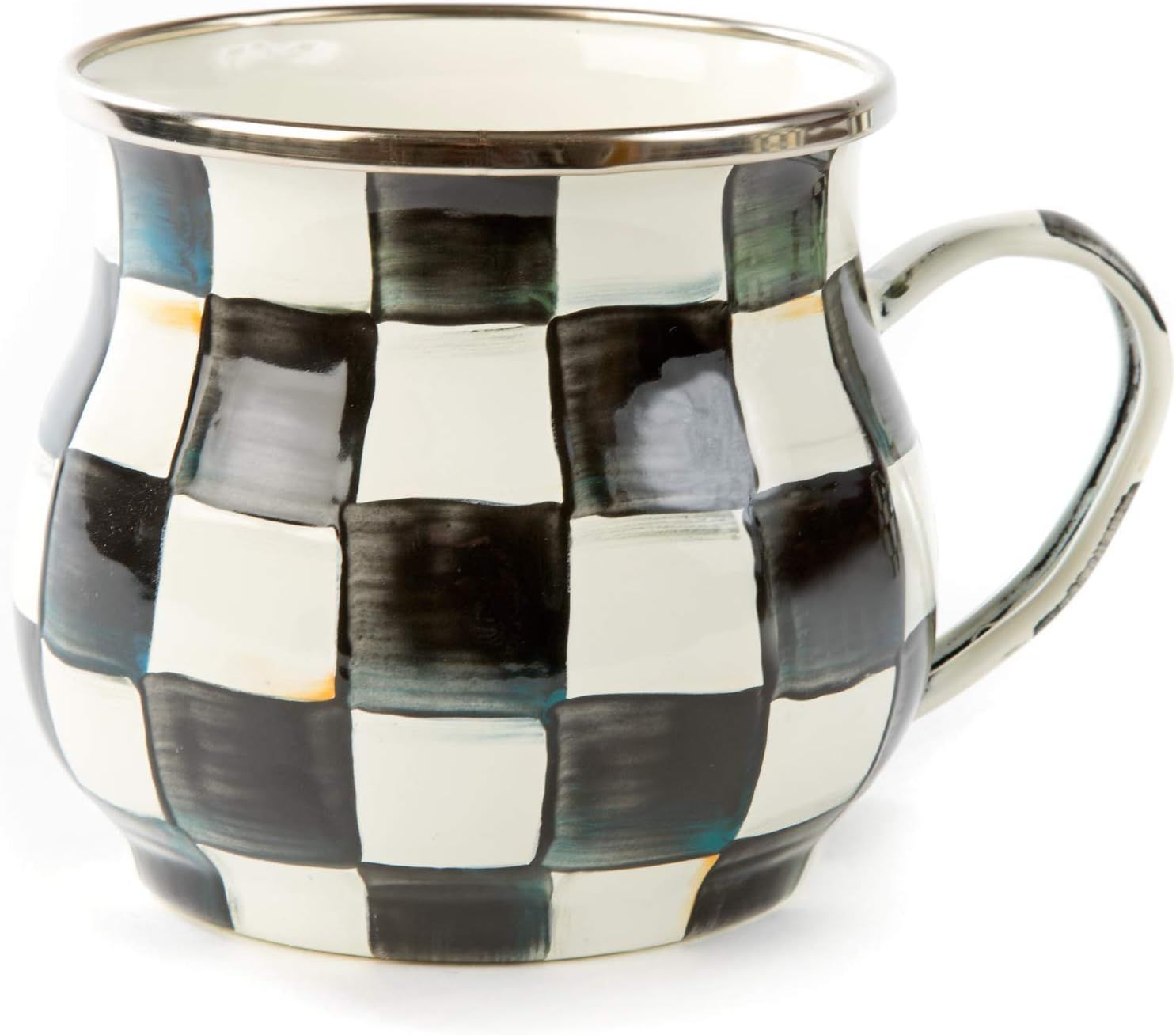MacKenzie-Childs Courtly Check Coffee Cup, Black-and-White Enamel Coffee Mug | Amazon (US)