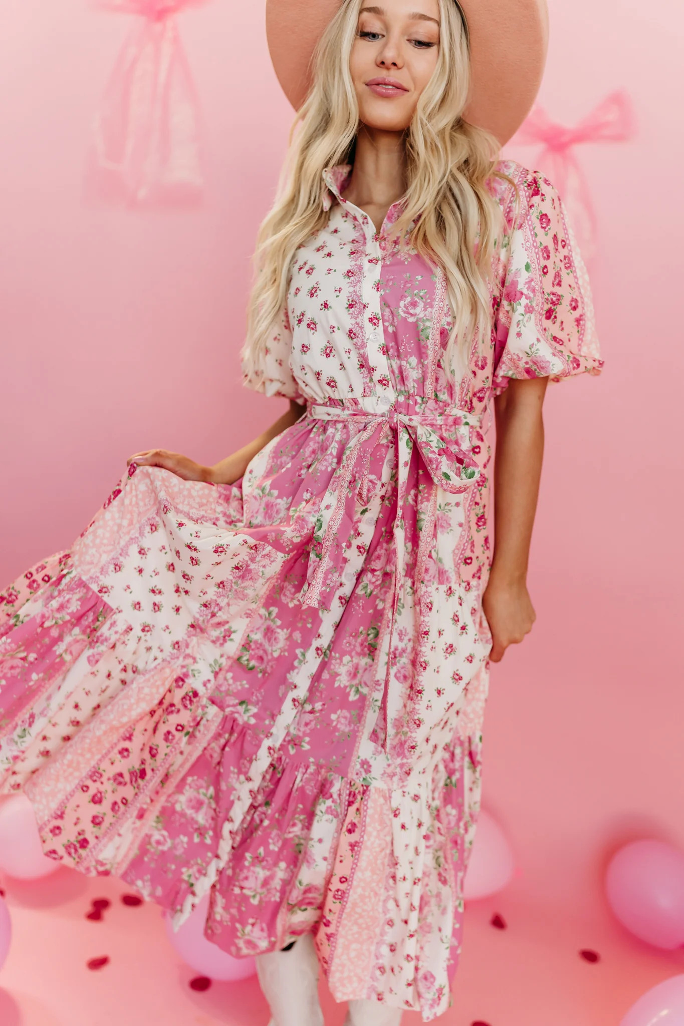 THE POSEY POPLIN FLORAL PATCHWORK MAXI DRESS | Pink Desert