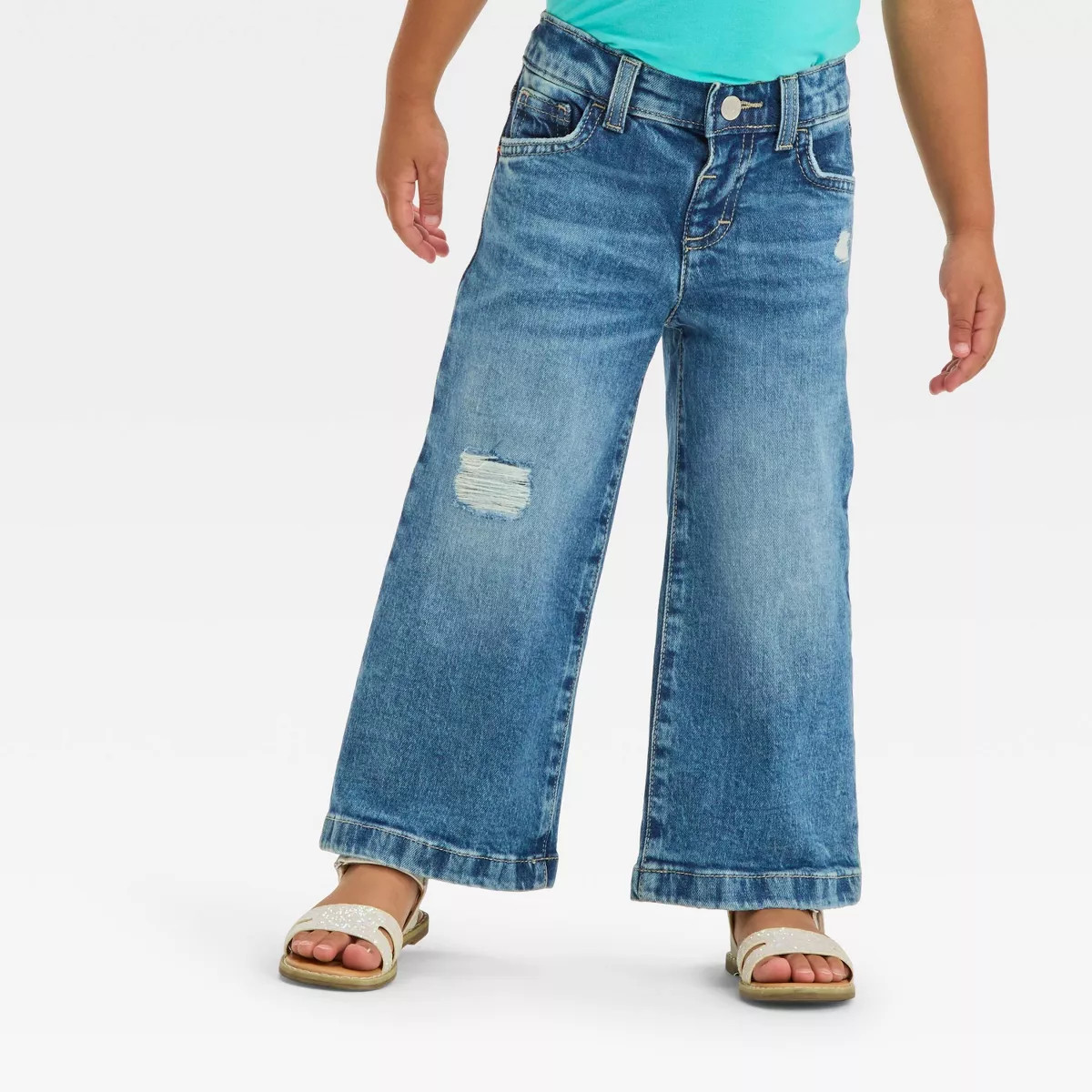 Toddler Girls' Destroy Wide Leg Denim - Cat & Jack™ Medium Wash | Target