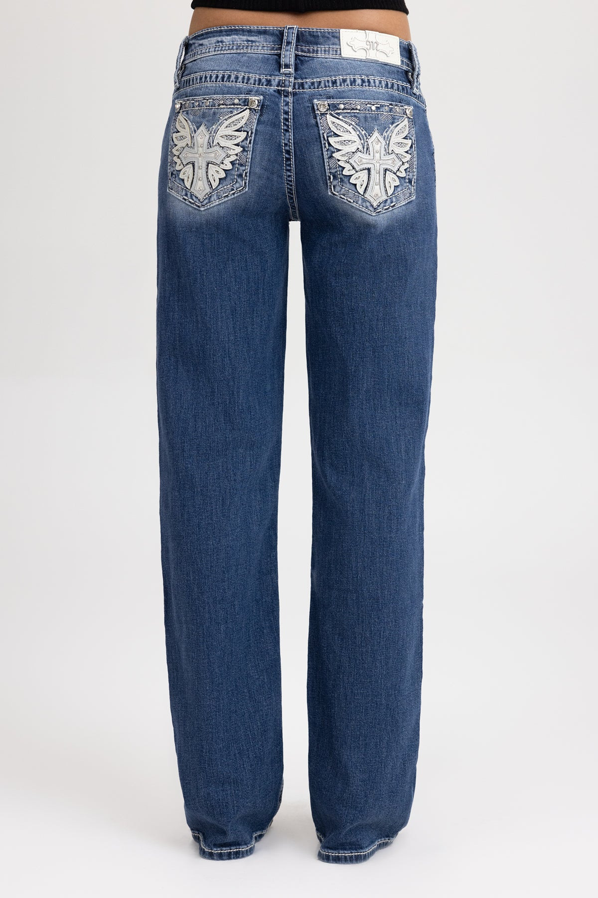 Malika Wing Cross Slim Wide - 32 / 32"" / Med/Dark Wash | Miss Me