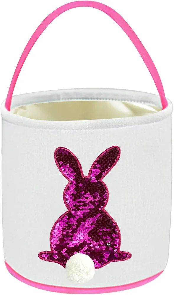 Jolly Jon Easter Bunny Basket Bag - Pink to Silver Sequin Colors - Kids Easter Egg Hunt Baskets -... | Amazon (US)