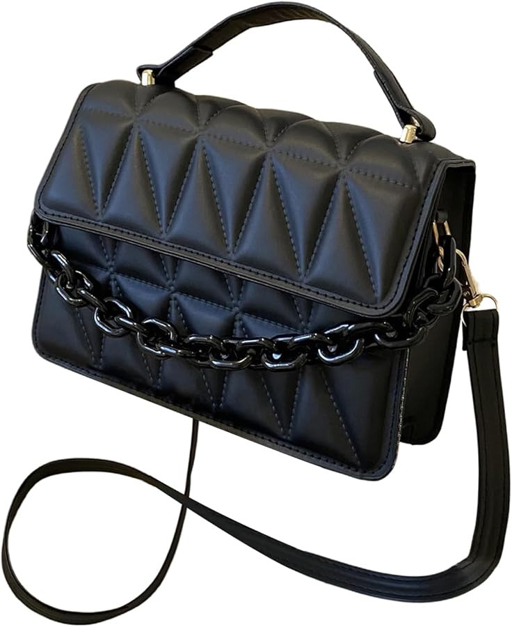 OYOANGLE Women's Quilted PU Leather Square Crossbody Bag Mini Satchel Handbags Fashion Purse | Amazon (US)