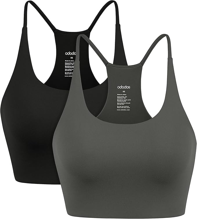 ODODOS 2-Pack Halter Sports Bra for Women Non Padded Strappy/Square Neck Cropped Tops Workout Yog... | Amazon (US)