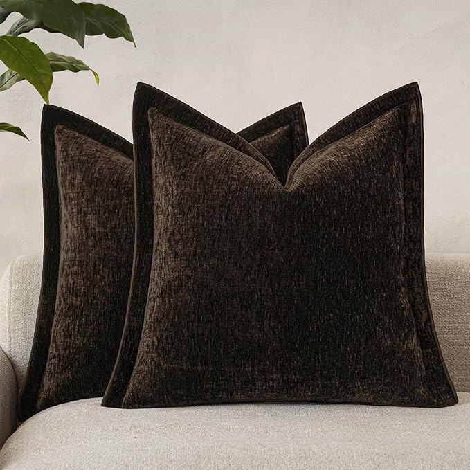 Decorative Chenille Luxury Throw Pillow Covers with Wide Edge, Textured Solid Pillowcases, Soft V... | Amazon (US)