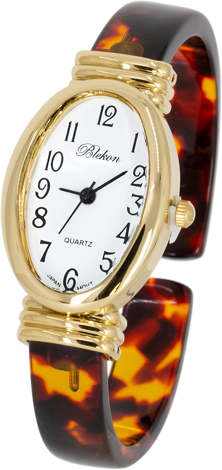 Collections Women's Round, Oval, Rectangle Case Shapes Acrylic Tortoise Shell Color Design Cuff Bangle Watch | Amazon (US)