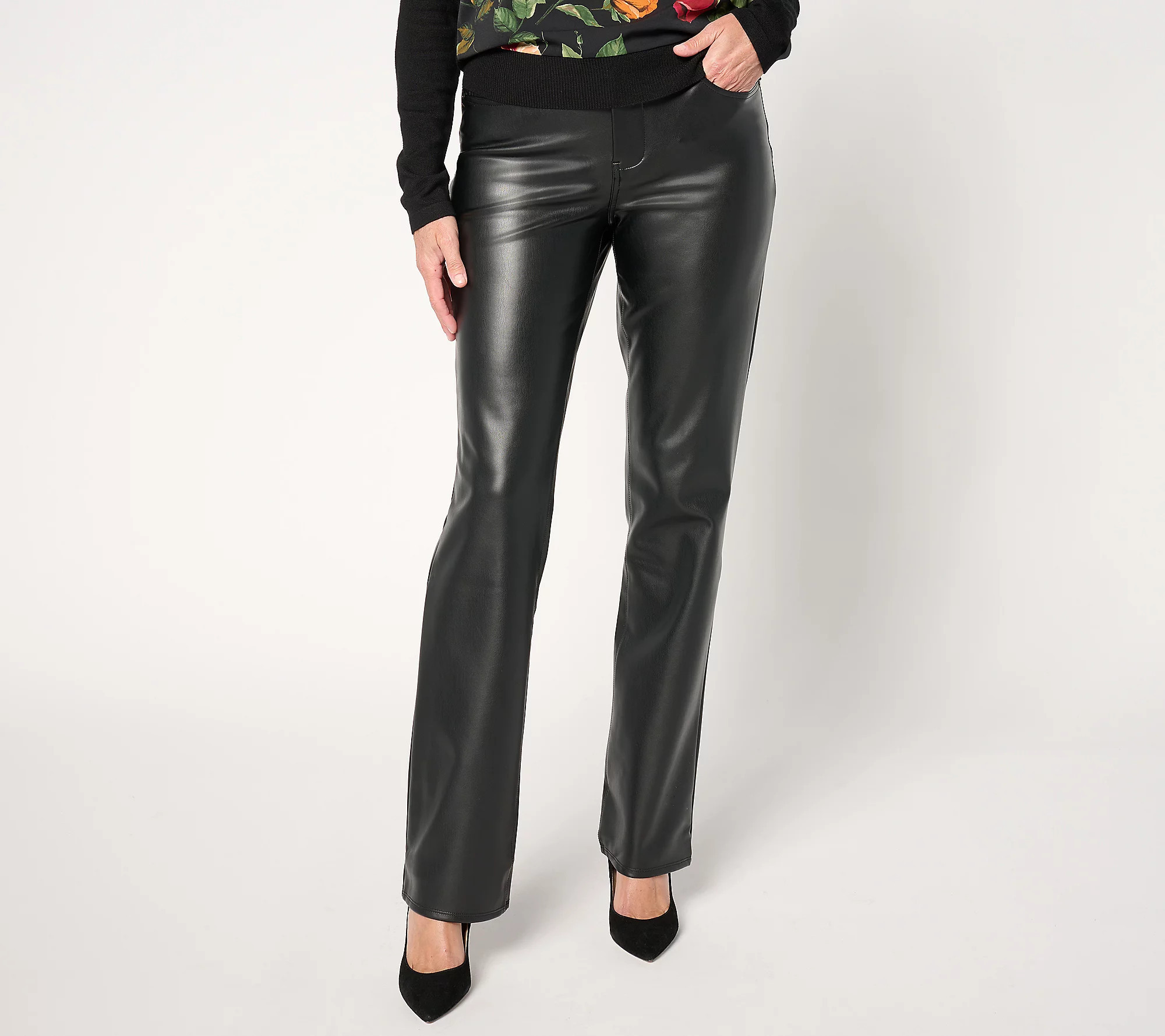 NYDJ Marilyn Straight Faux Leather Pant -Black | QVC