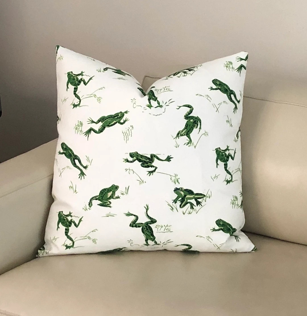 Scalamandre Calabassas County Indoor/outdoor Frog Print Green and White Designer Pillow Cover - S... | Etsy (US)