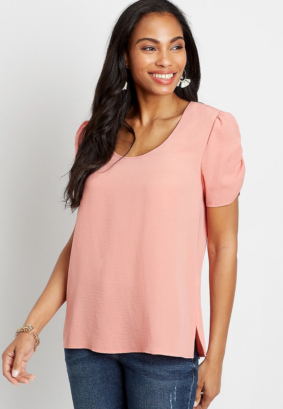Rose Ruched Sleeve Blouse | Maurices