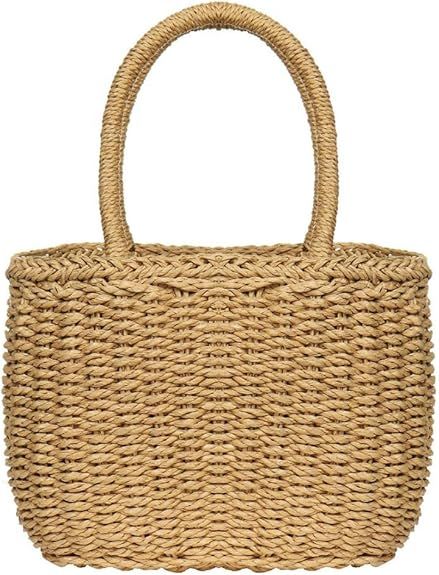 Straw Bags for Women, Hand-woven Straw Small Hobo Bag Round Handle Ring Tote Retro Summer Beach R... | Amazon (US)