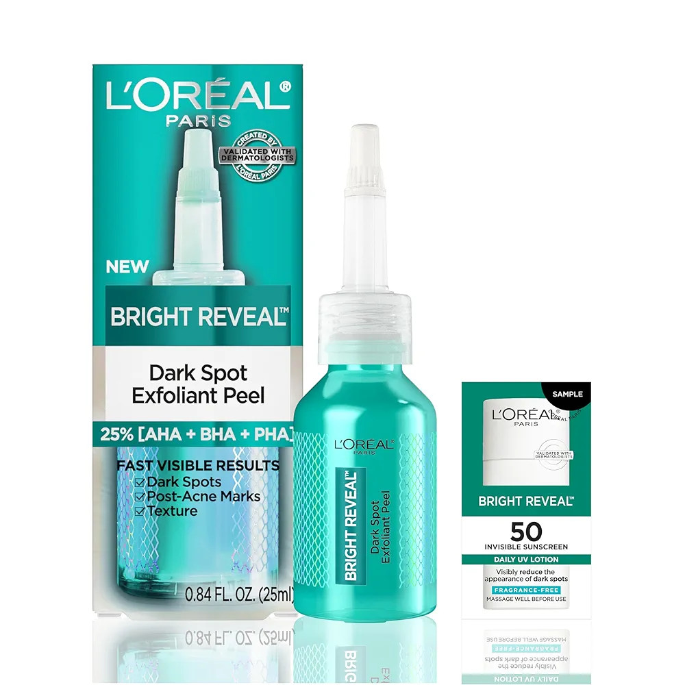 L'Oreal Paris Bright Reveal Dark Spot Exfoliant Peel, 25% AHA BHA PHA Face Exfoliator Solution, G... | Amazon (US)
