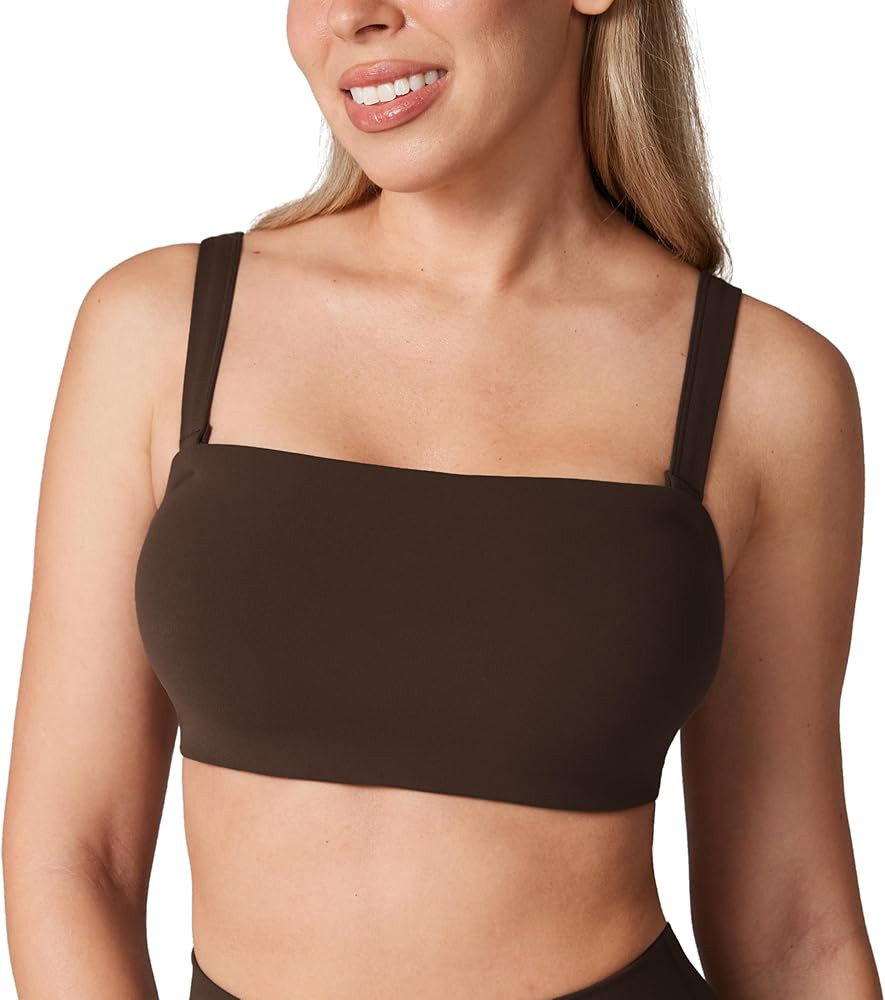 Hugcurve Women's Convertible Sports Bra Bandeau Strapless Tube Top Padded Wireless Yoga Workout | Amazon (US)