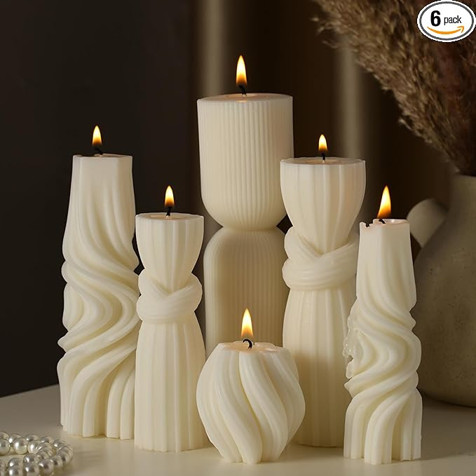 6 Pcs Pillar Candles Modern Aesthetic Ribbed Decorative Candle Set Cute Soy Wax Scented Ribbed De... | Amazon (US)