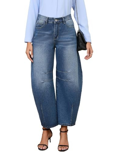 Barrel Jeans for Women Baggy Boyfriend Wide Leg Jeans (Blue, Medium) | Amazon (US)