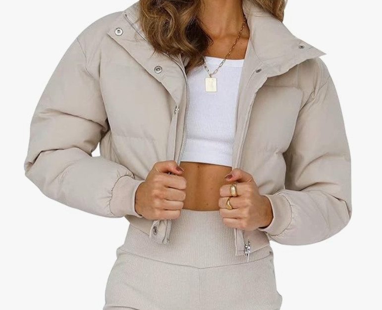 Gihuo Women' s Cropped Puffer Jacket Padded Long Sleeve Bubble Coats Winter Warm Puffy Outerwear 

 