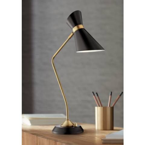 Lite Source Jared 27 3/4" High Black and Brass Modern Desk Lamp - #42C56 | Lamps Plus | Lamps Plus