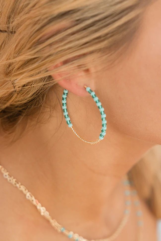 Turquoise and Gold Beaded Hoops | Pink Lily