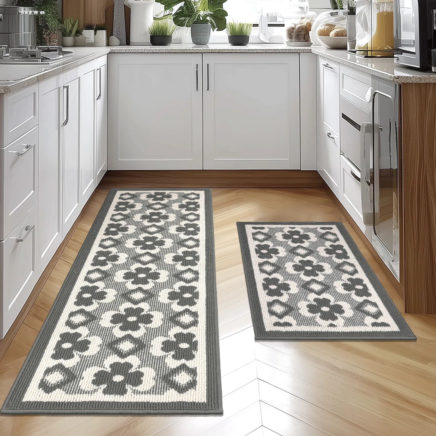 High-low Pile Non-slip Kitchen Mat Runner Rug (Set of 2) | Wayfair North America