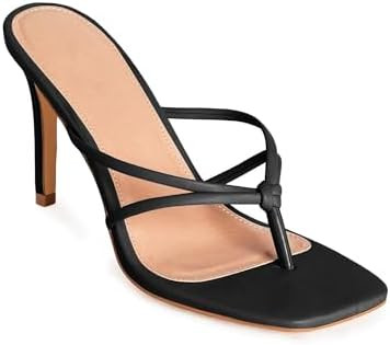 Coutgo Womens Heeled Sandals Strappy Square Toe Flip Flops Fashion Thong Slip on Stiletto Sandals | Amazon (US)